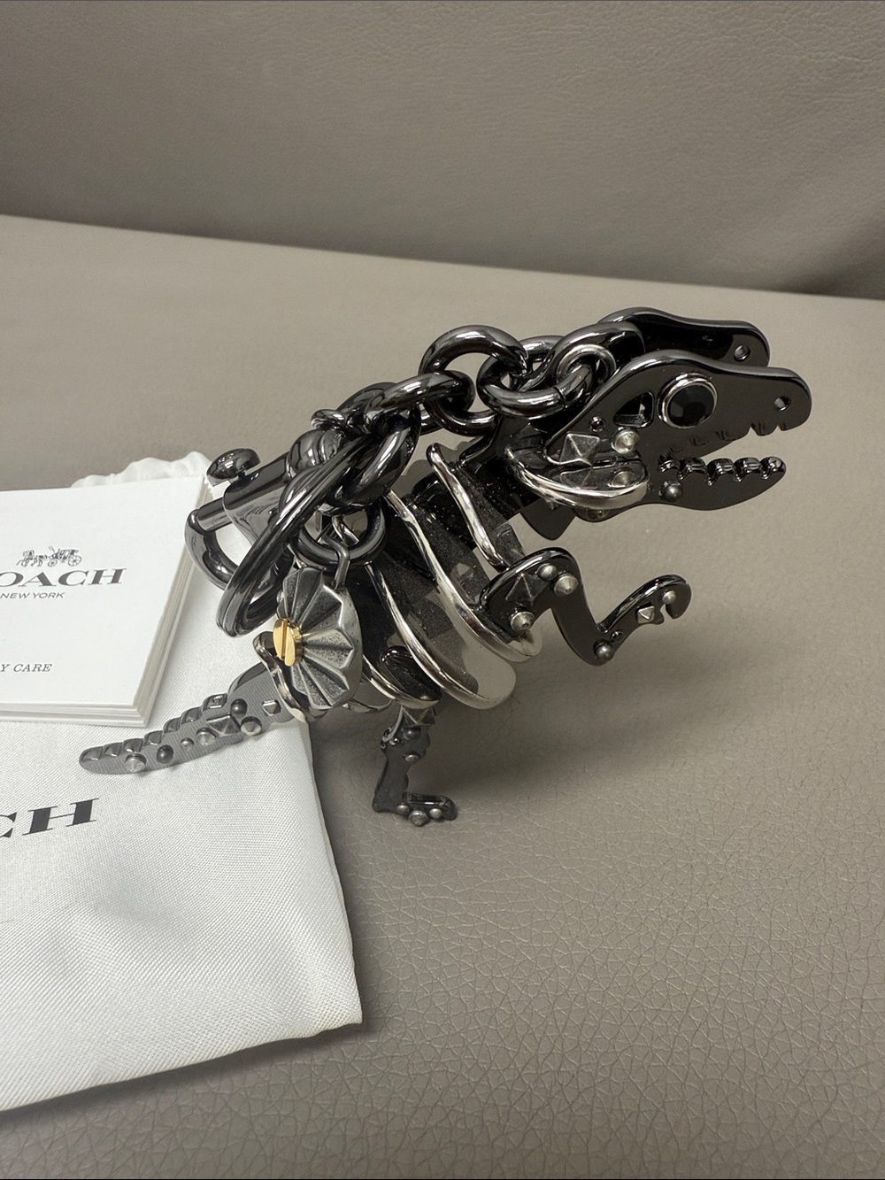 Coach Rare Rivets And Pyramid Rexy Gunmetal Dinosaur Keyring-NWOT